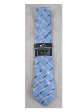 John Ashford Traditional Pat Grid Neck Tie, Washable, Microfiber Tipping, Blue
